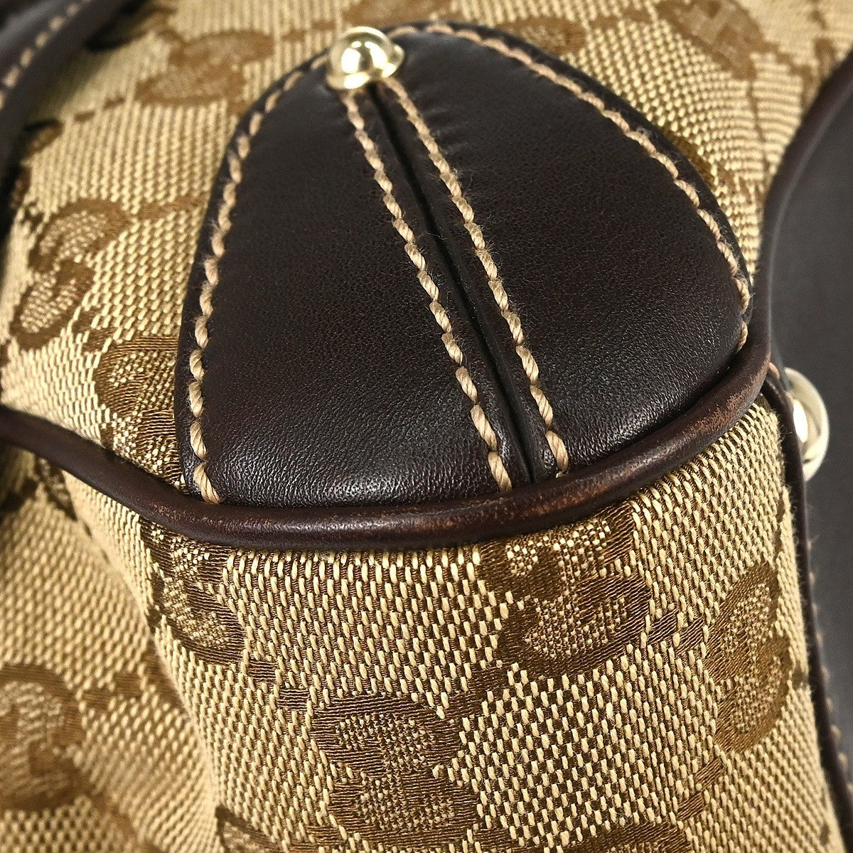 Gucci Bamboo Horsebit Canvas and Leather, Brown, Canvas, Shoulder Bag