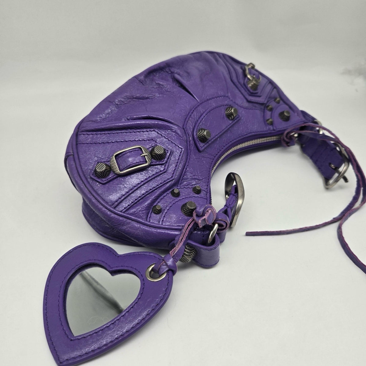 Balenciaga Le Cagole Giant Studs Leather, Purple, Leather, Shoulder Bag