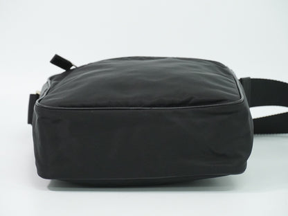 Prada Front Zip Messenger Quilted Tessuto, Black, Nylon, Shoulder Bag
