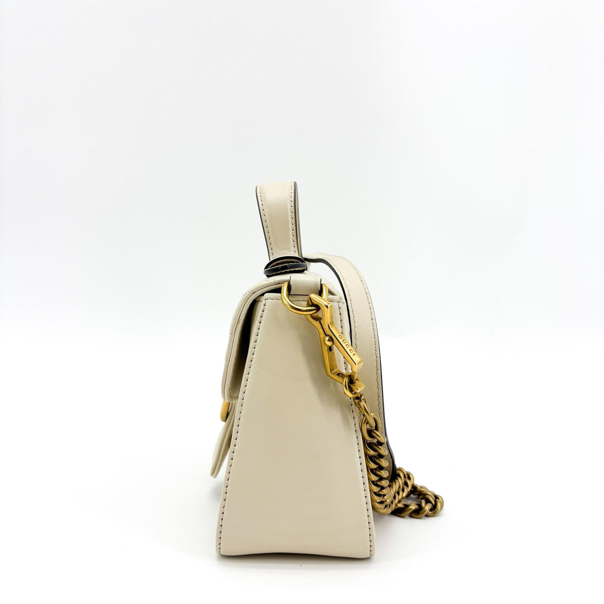 Gucci GG Marmont Top Handle Flap Matelasse Leather, White, Leather, Handbag