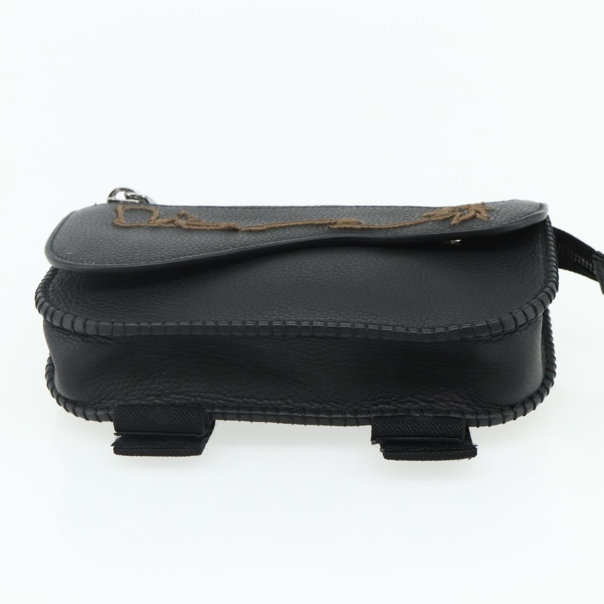 Christian Dior Saddle Pouch Belt Leather, Black, Leather, Clutch