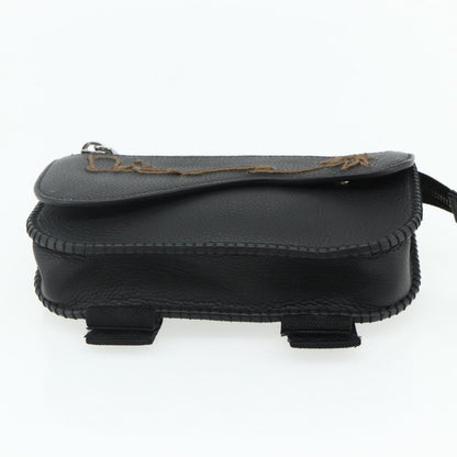 Christian Dior Saddle Pouch Belt Leather, Black, Leather, Clutch