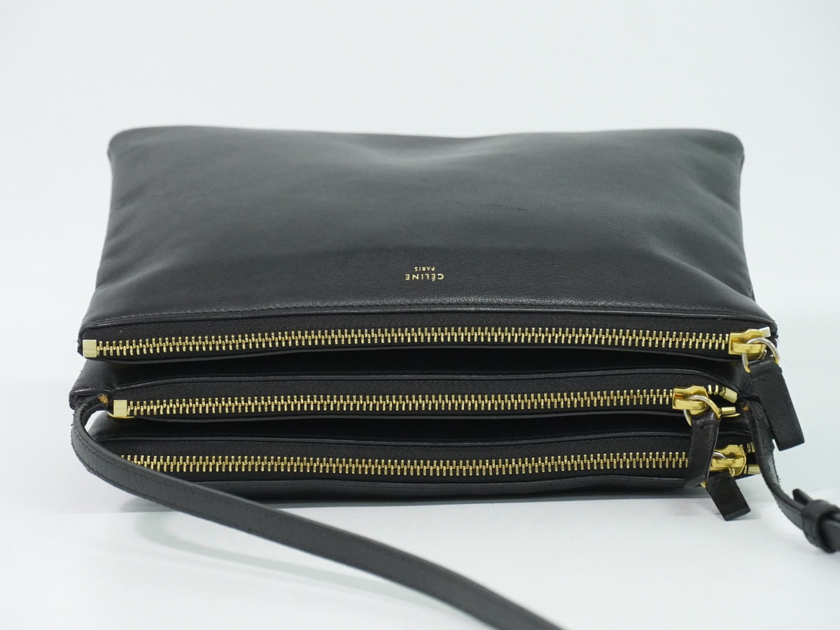 Celine Trio Leather, Black, Leather, Crossbody Bag