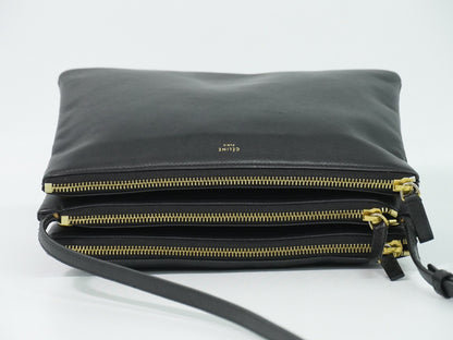 Celine Trio Leather, Black, Leather, Crossbody Bag