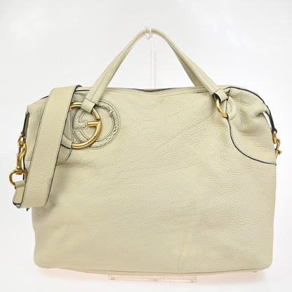 Gucci Twill Satchel Leather, White, Leather, Shoulder Bag