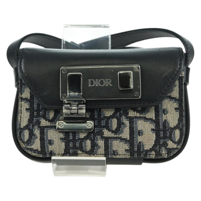 Christian Dior Clasp Lock Messenger Oblique Canvas and Leather, Navy, Canvas, Clutch