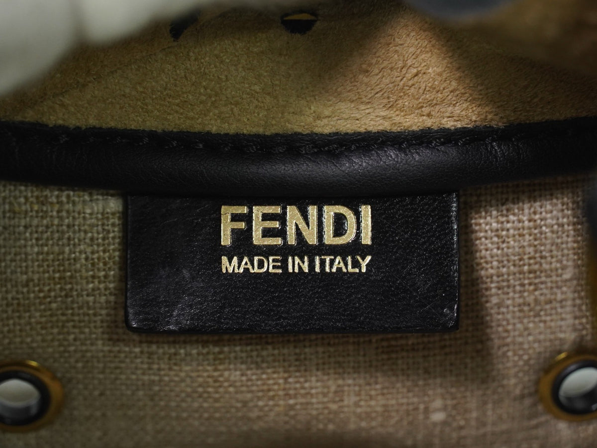 Fendi B. Fab Convertible Tote Grommet Embellished Raffia, Beige, Leather, Handbag