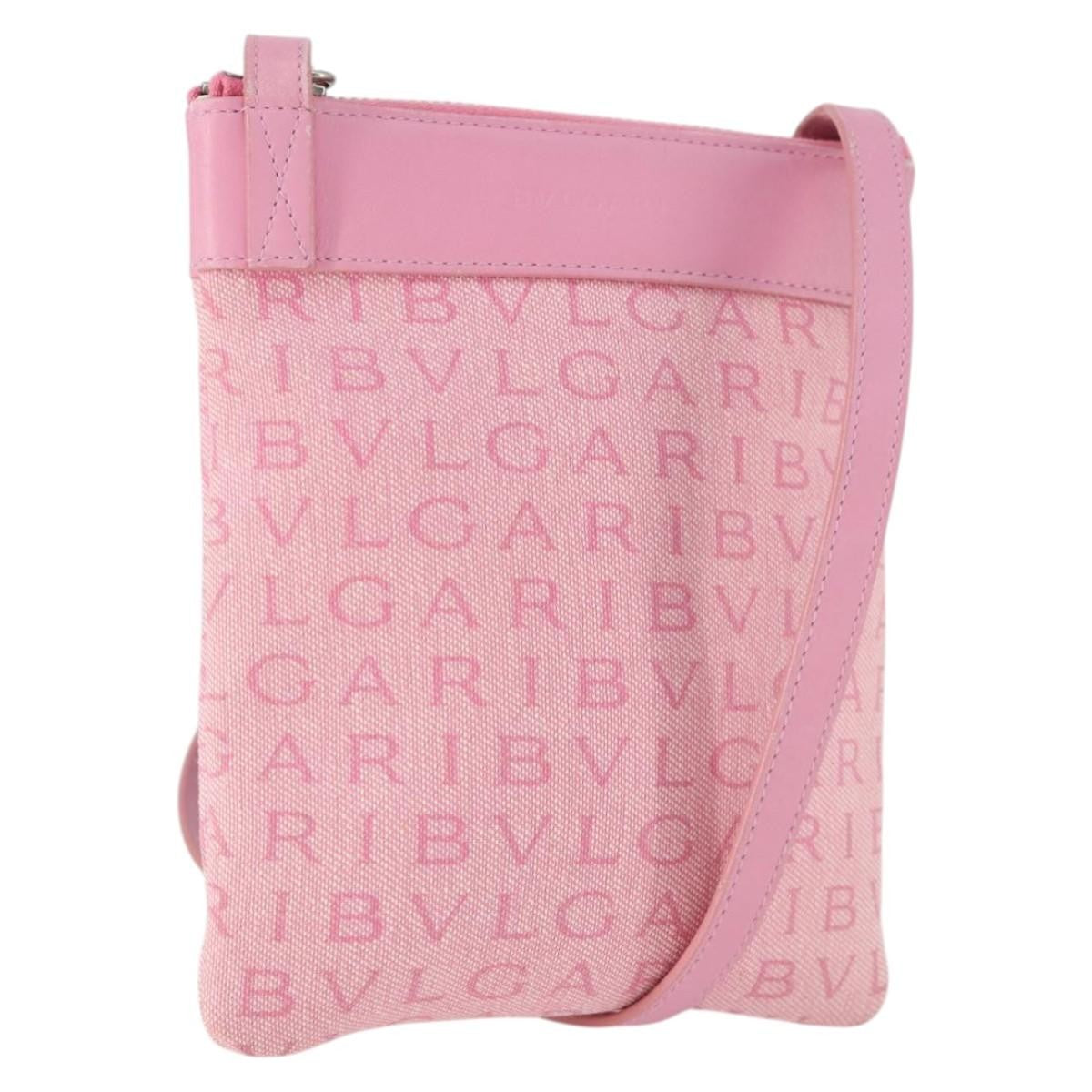 Bvlgari Logomania Canvas with Leather, Pink, Canvas, Shoulder Bag