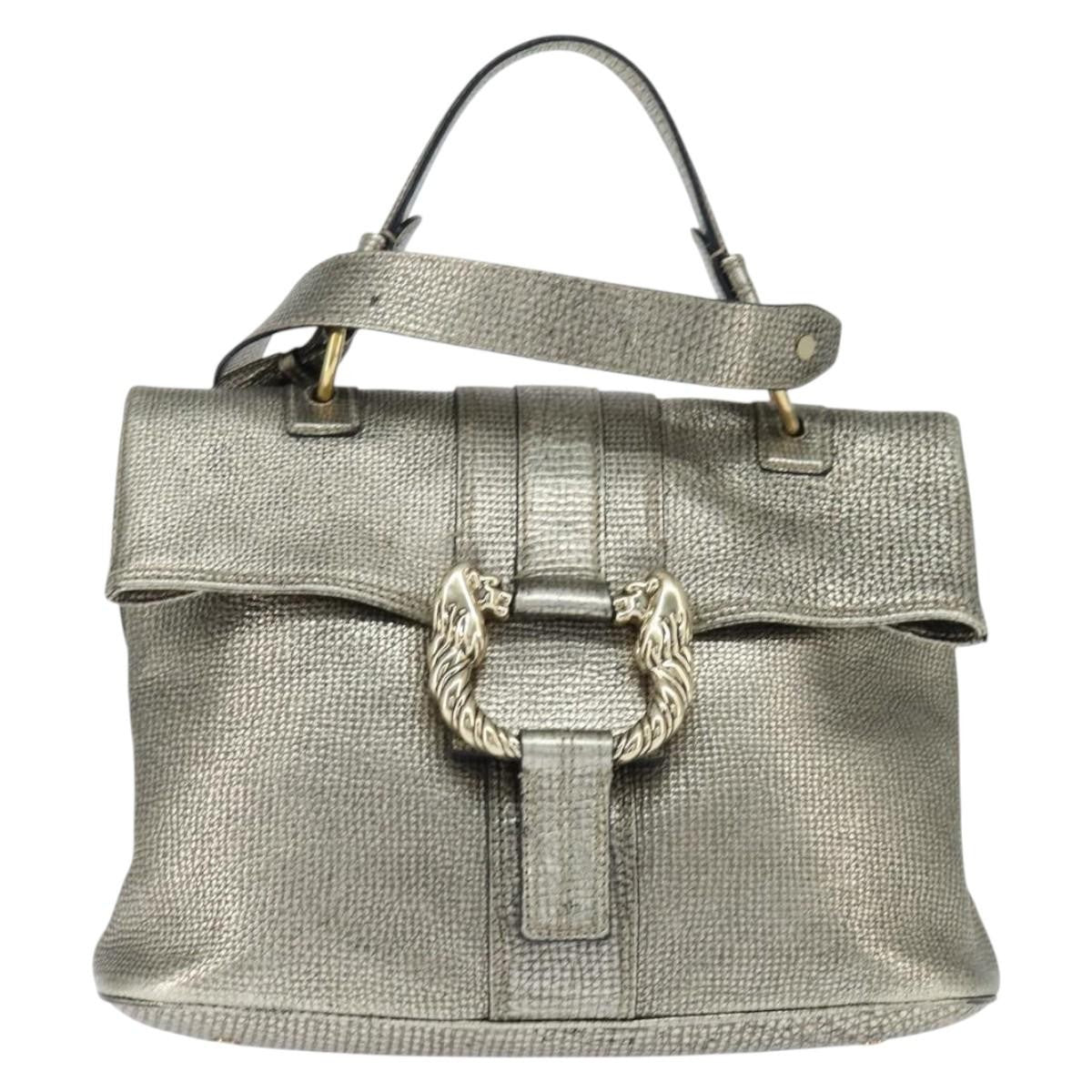 Bvlgari Leoni Top Handle Leather, Silver, Leather, Handbag