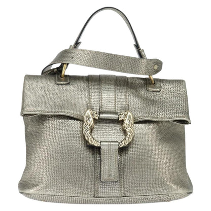 Bvlgari Leoni Top Handle Leather, Silver, Leather, Handbag