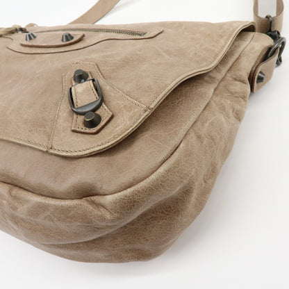 Balenciaga Classic Studs Folk Messenger Leather, Brown, Leather, Crossbody Bag