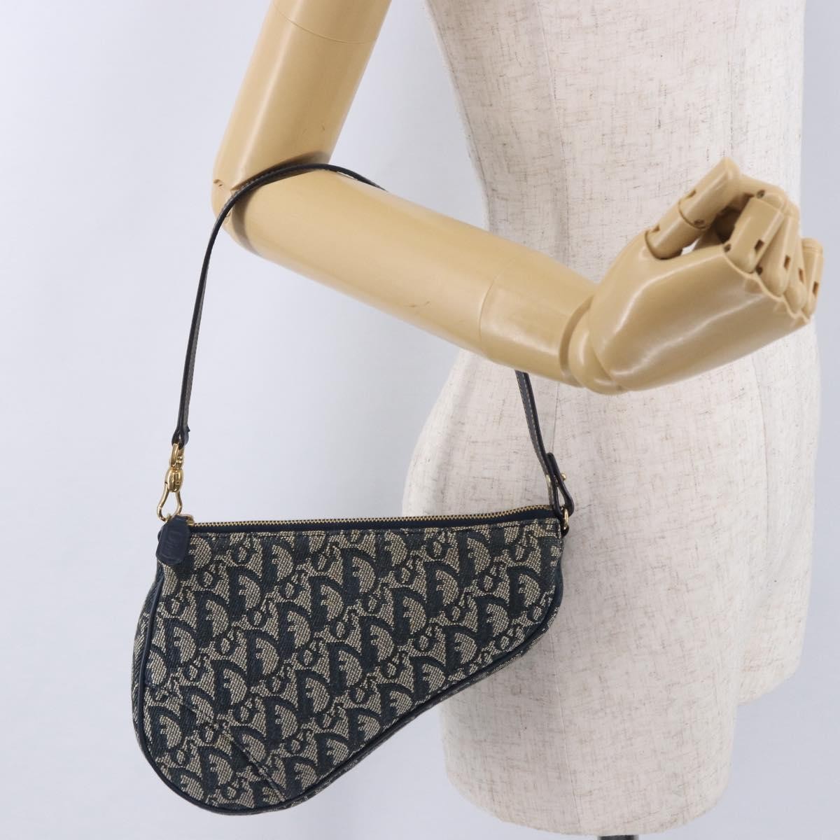 Christian Dior Vintage Saddle Bag Canvas, Navy, Canvas, Clutch