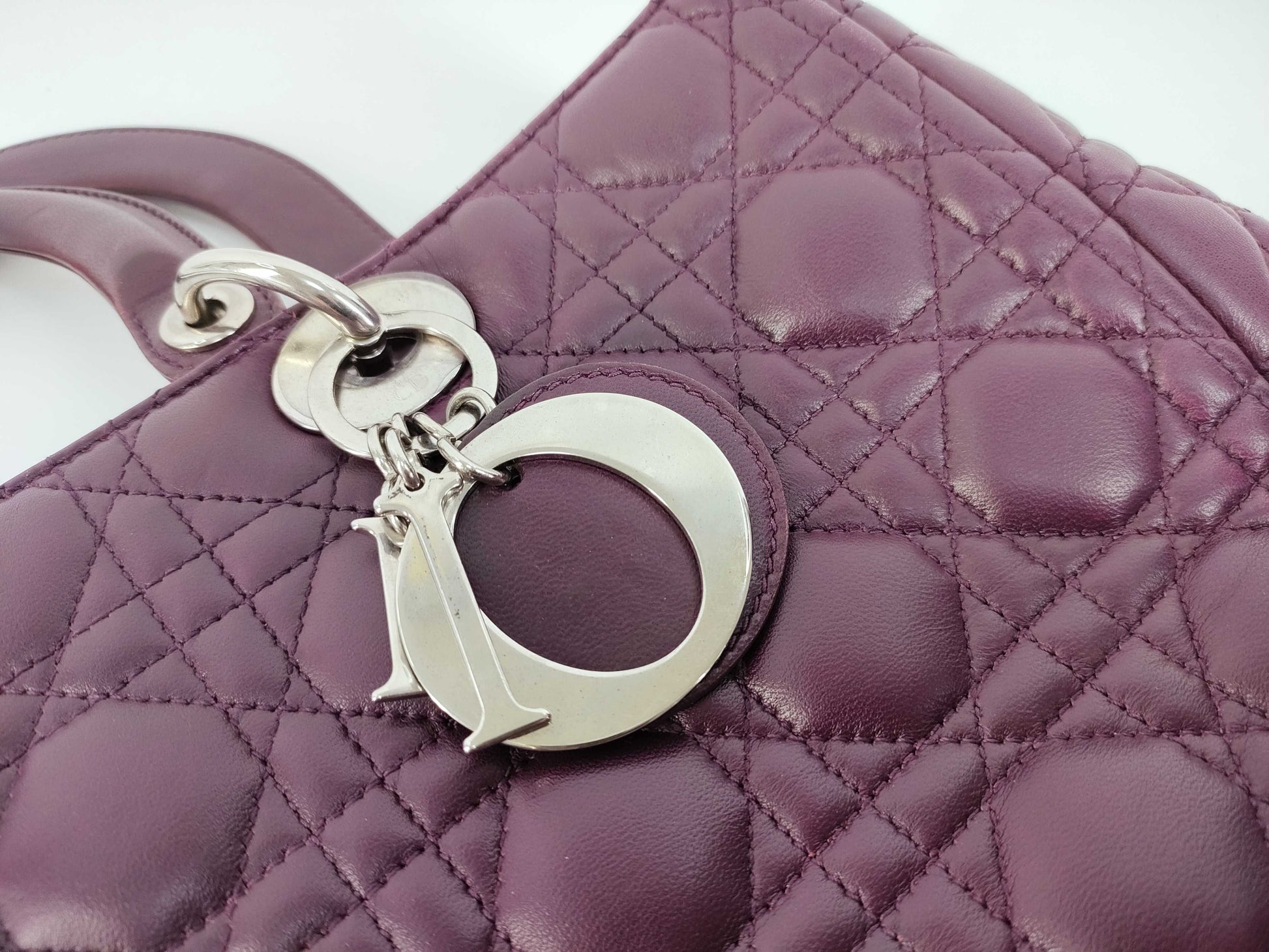 Christian Dior Saddle Handbag with Strap Leather, Purple, Leather, Handbag