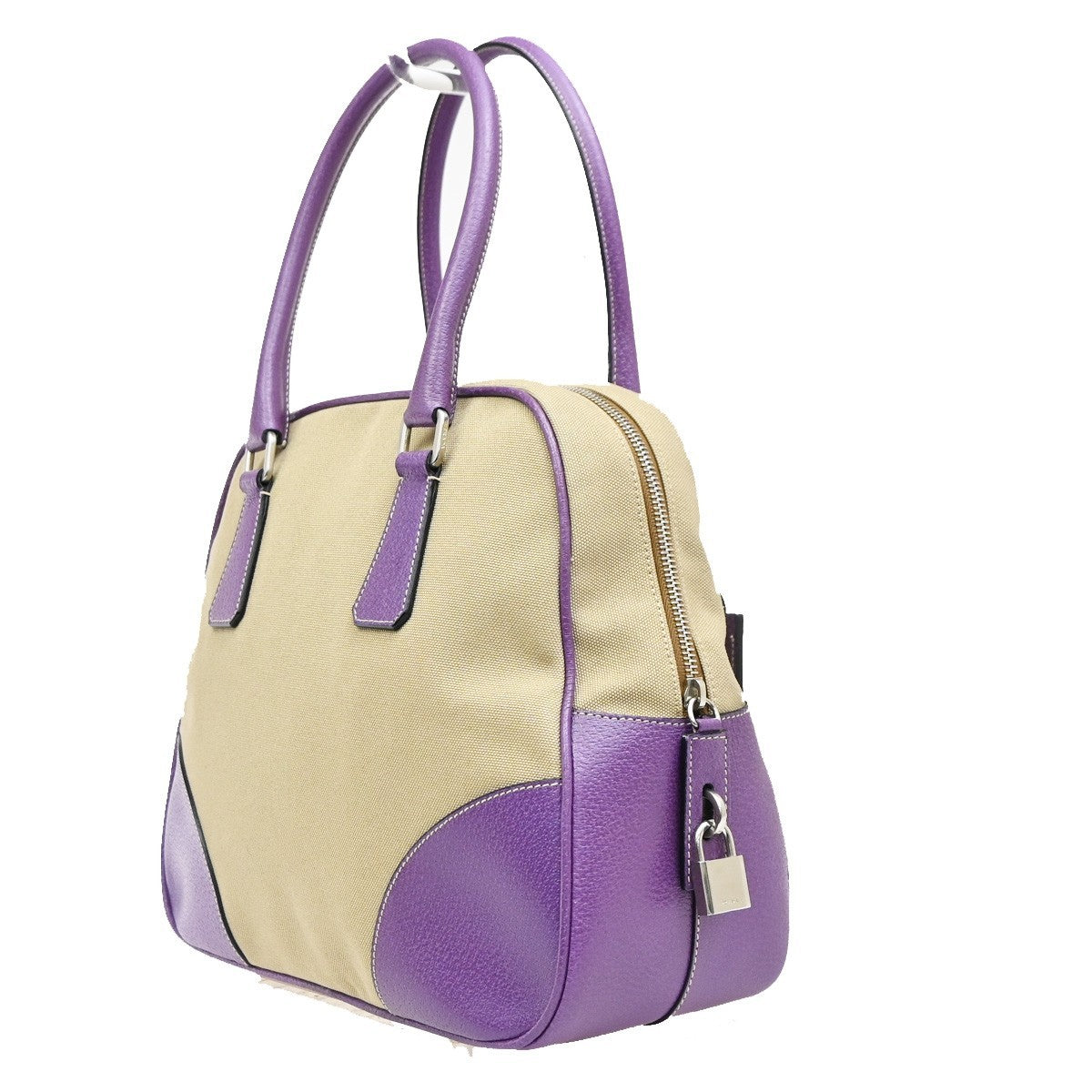 Prada Bowler Canvas with Leather, Beige, Canvas, Shoulder Bag