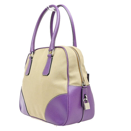 Prada Bowler Canvas with Leather, Beige, Canvas, Shoulder Bag