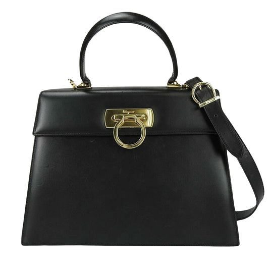 Salvatore Ferragamo Gancini, Black, Leather, handbag