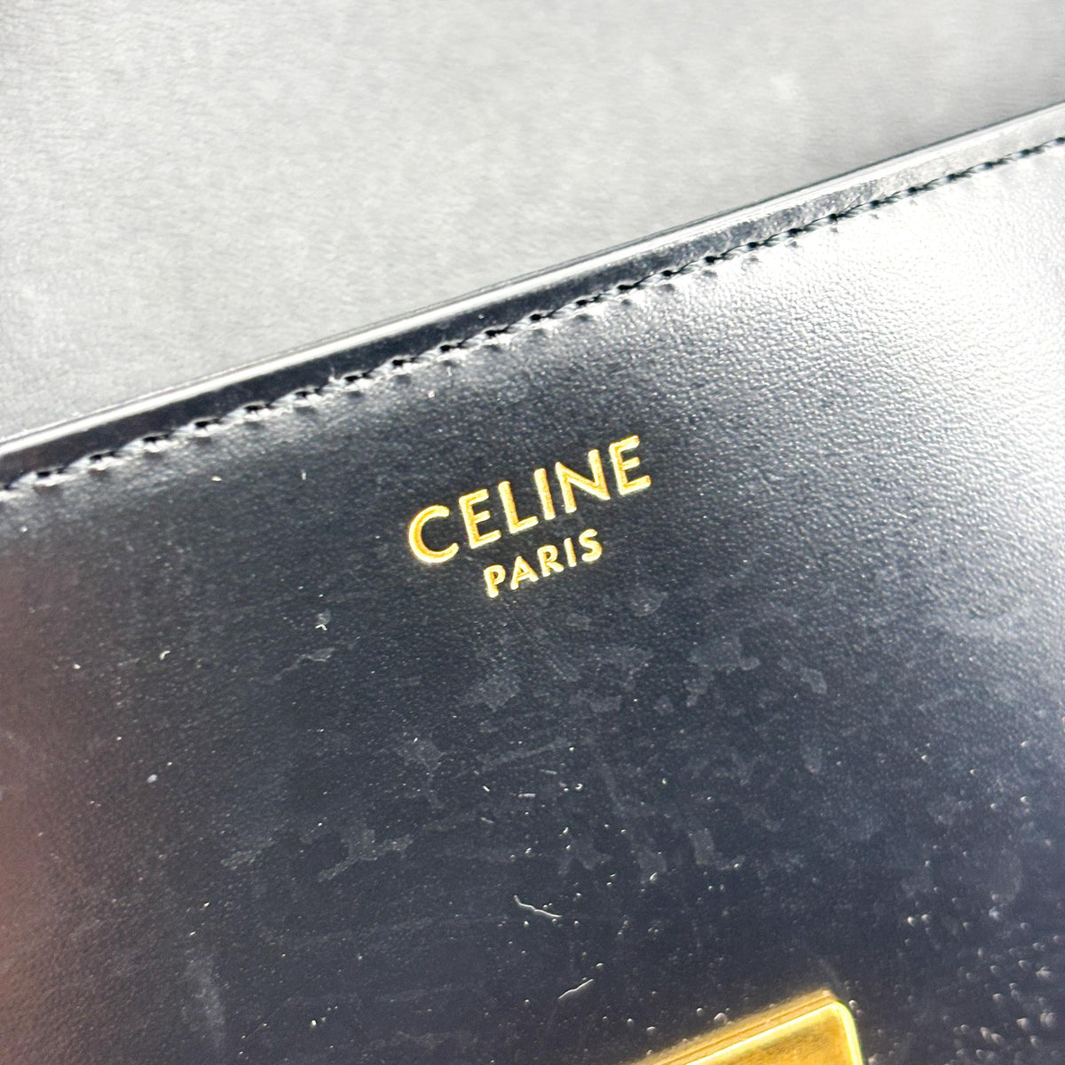 Celine Triomphe East-West Smooth Calfskin, Black, Leather, Shoulder Bag