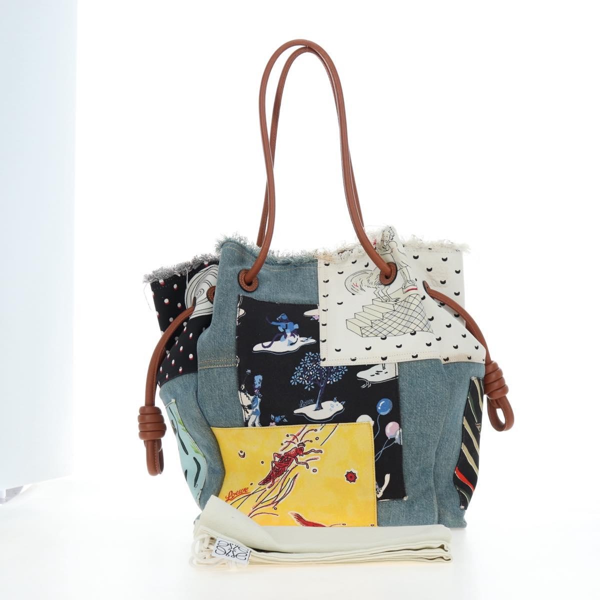 Loewe Paula's Ibiza Flamenco Knot Patchwork Denim and Leather, Multicolour, Denim, Tote Bag