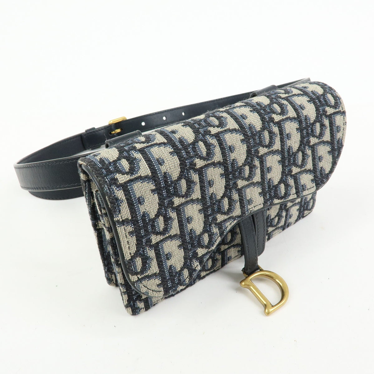 Christian Dior Saddle Belt Oblique Canvas, Navy, Canvas, Handbag