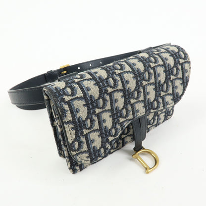 Christian Dior Saddle Belt Oblique Canvas, Navy, Canvas, Handbag