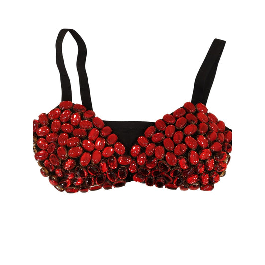 Dolce & Gabbana Vintage Red Crystral Embellished  Bra Top