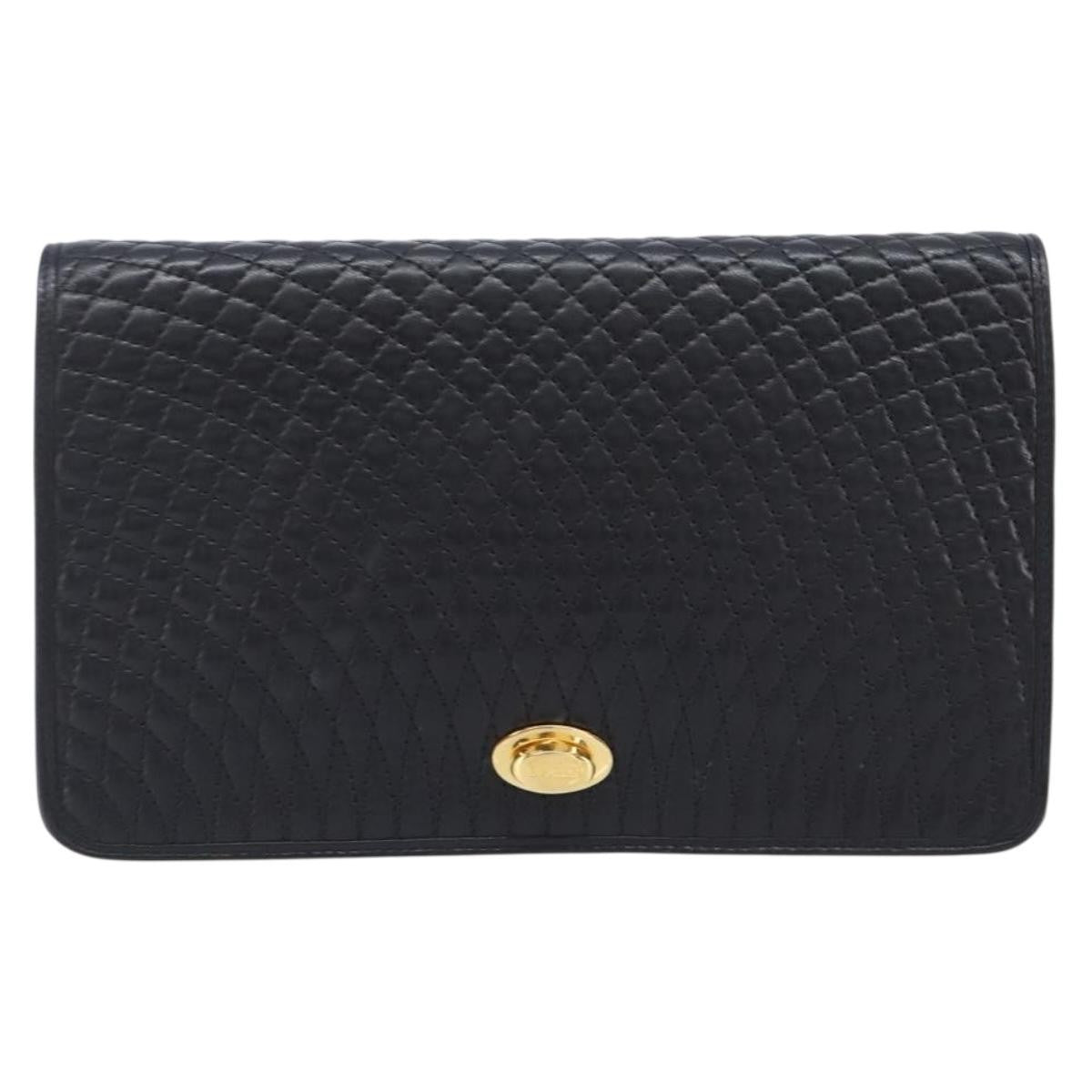 Bally Vintage Chain Quilted Leather, Black, Leather, Shoulder Bag