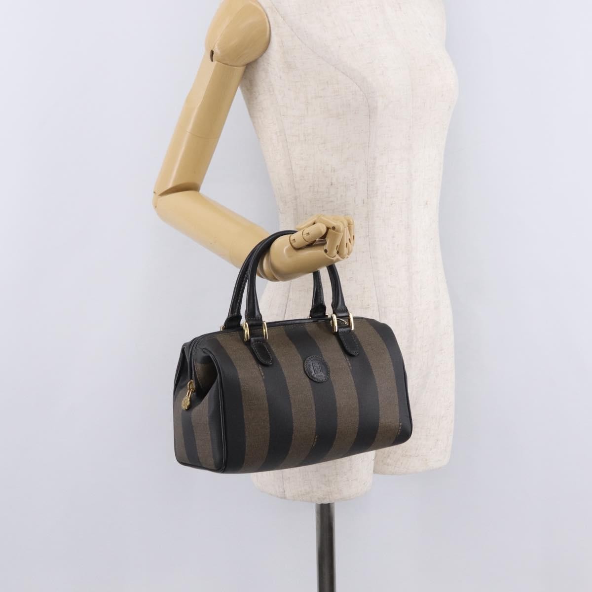 Fendi Vintage Pequin Boston Coated Canvas, Brown, Canvas, Handbag
