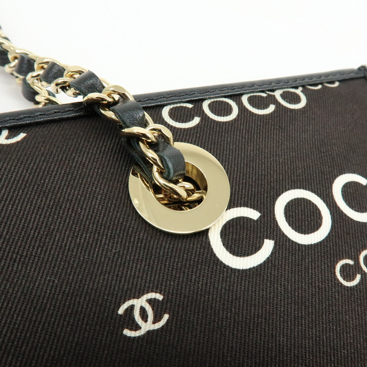 Chanel Vintage Coco Chain Shopping Printed Canvas, Black, Canvas, Tote Bag