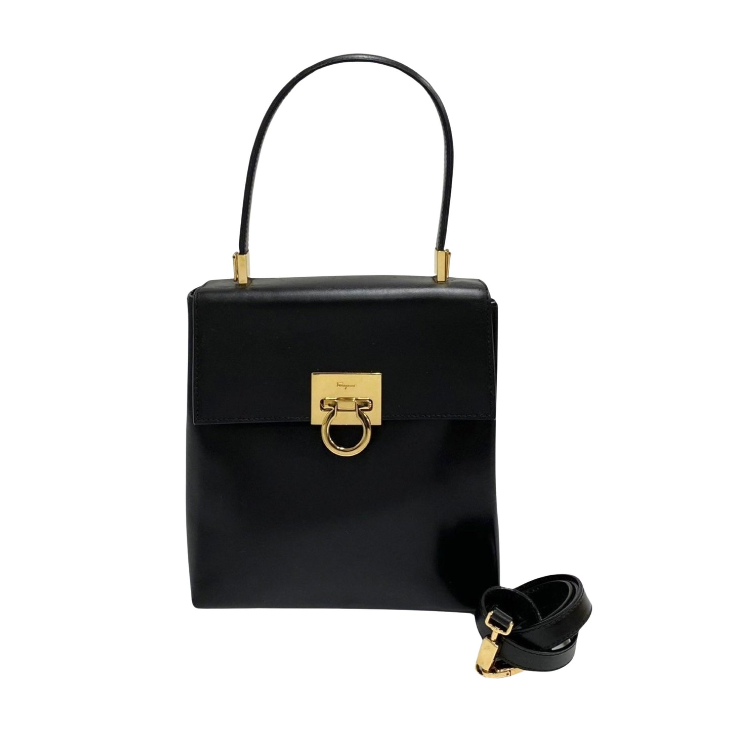 Salvatore Ferragamo Gancini, Black, Leather, handbag