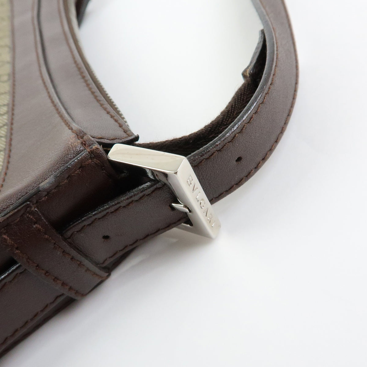 Bvlgari Logomania Canvas with Leather, Khaki, Canvas, Shoulder Bag