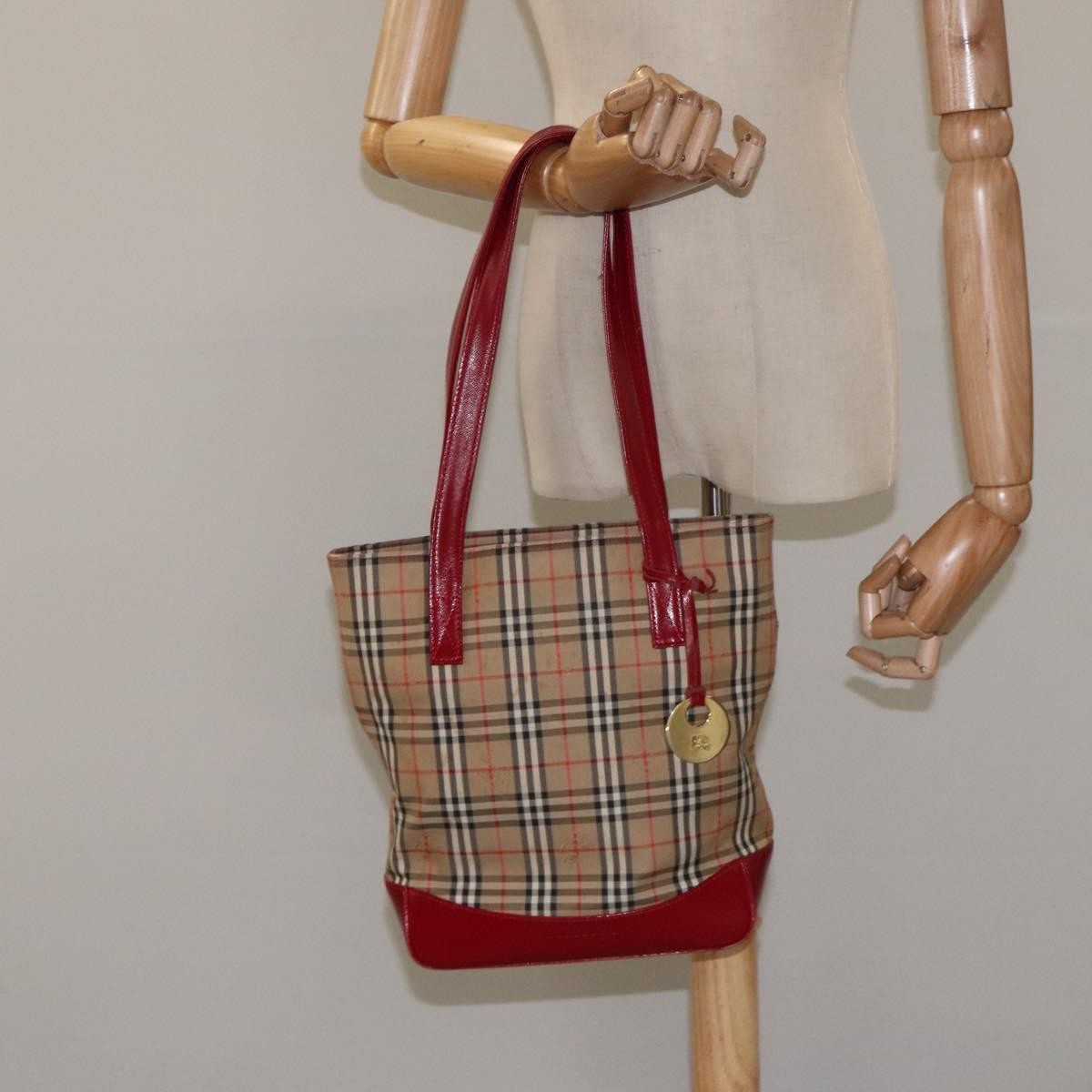 Burberry Nova Check Tote Canvas and Leather, Red, Canvas, Tote Bag