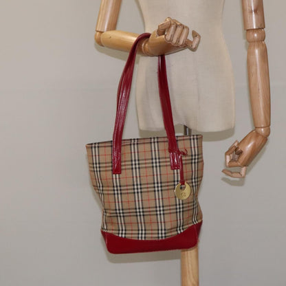 Burberry Nova Check Tote Canvas and Leather, Red, Canvas, Tote Bag