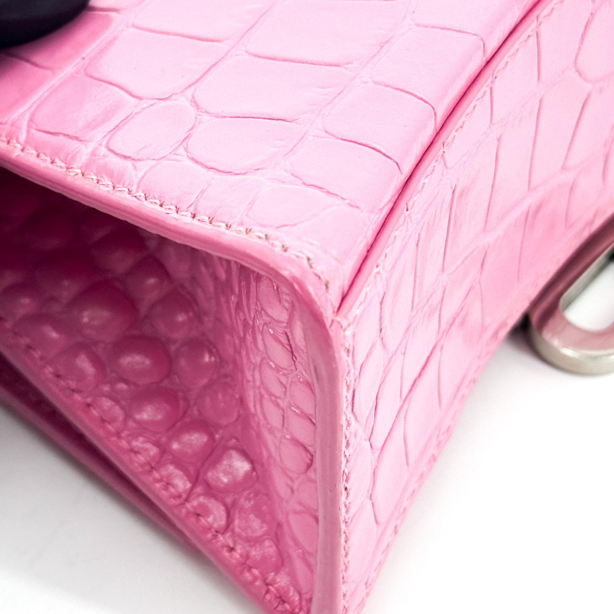 Balenciaga Hourglass Top Handle Crocodile Embossed Leather, Pink, Leather, Handbag