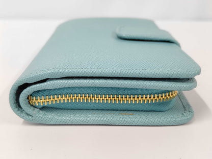 Prada Saffiano bifold Leather, Blue, Leather, Wallet