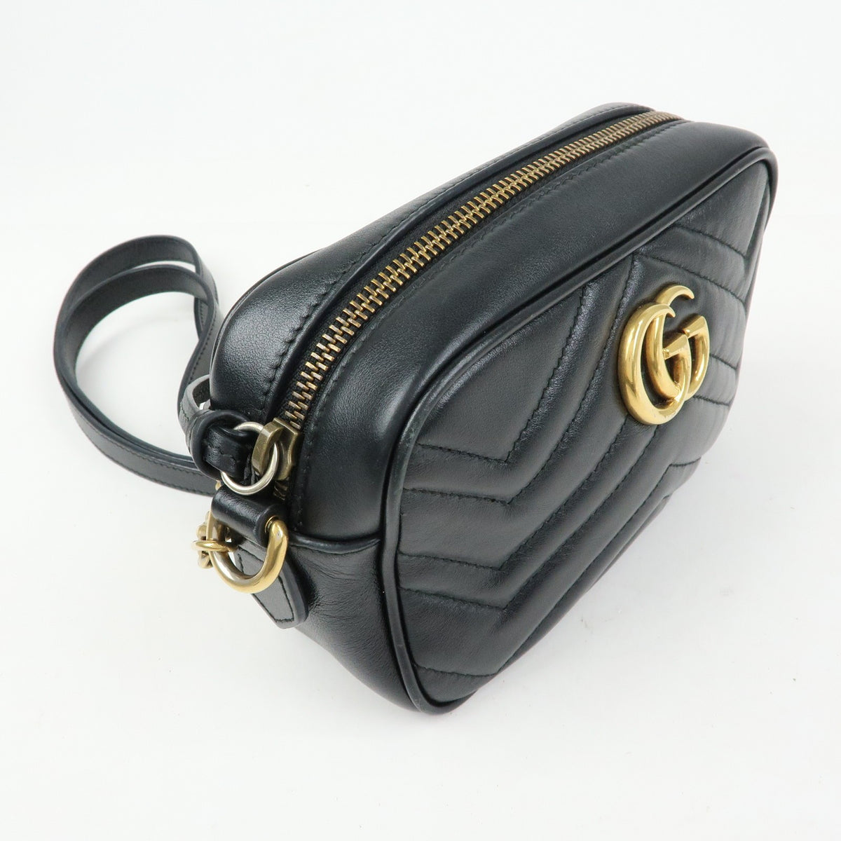 Gucci GG Marmont Matelasse Patent, Black, Leather, Shoulder Bag