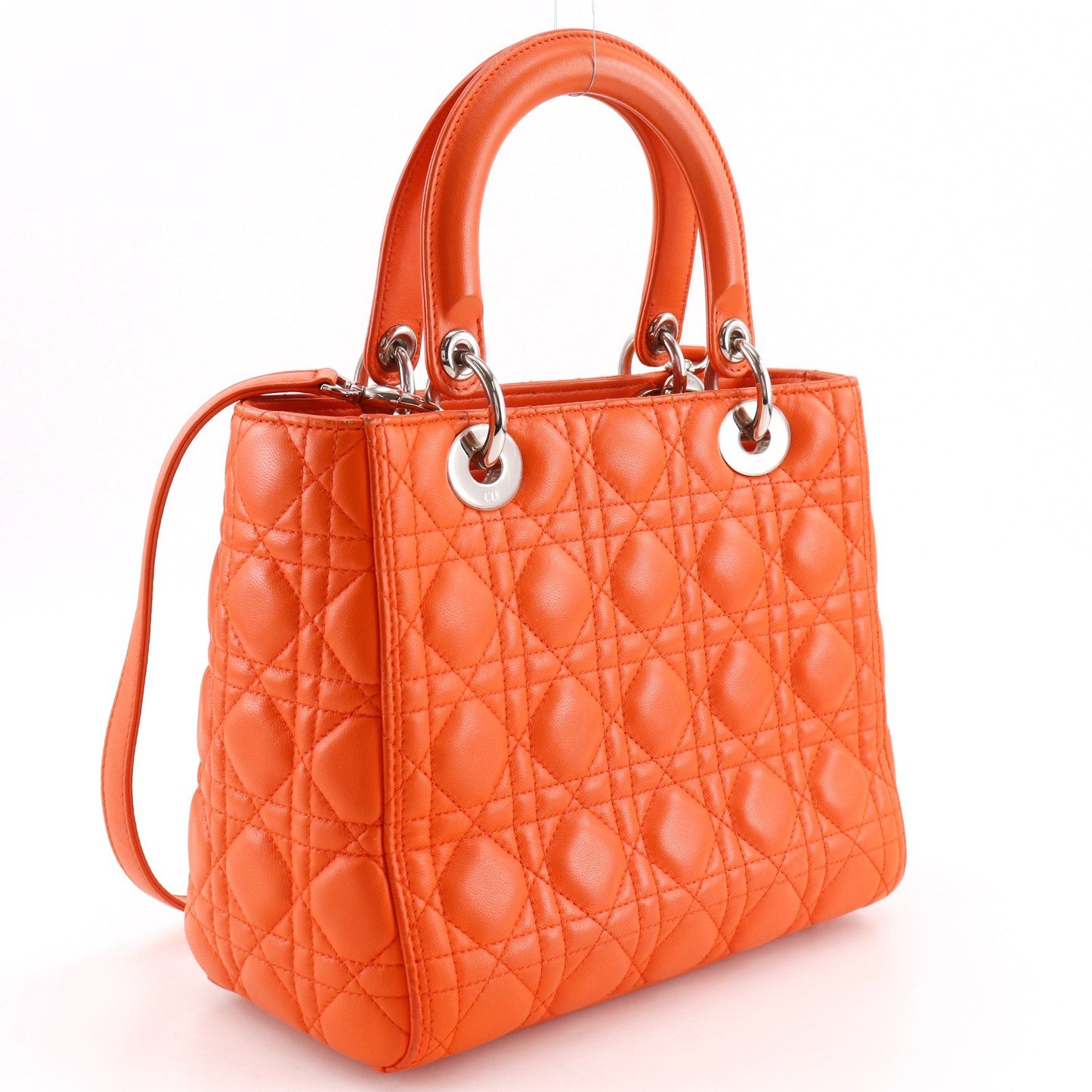 Christian Dior Lady Dior Cannage, Orange, Leather, Handbag