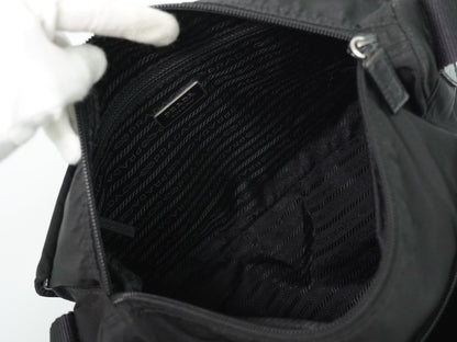 Prada Zip Buckle Messenger Tessuto, Black, Nylon, Shoulder Bag