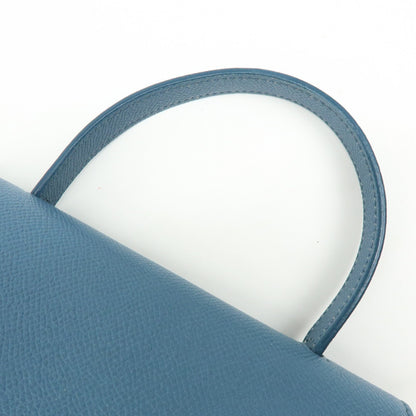 Celine Belt Textured Leather, Blue, Leather, Handbag