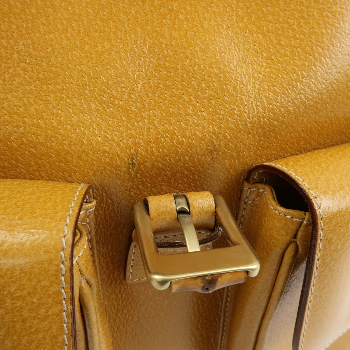 Gucci Vintage Bamboo Leather, Yellow, Leather, Backpack