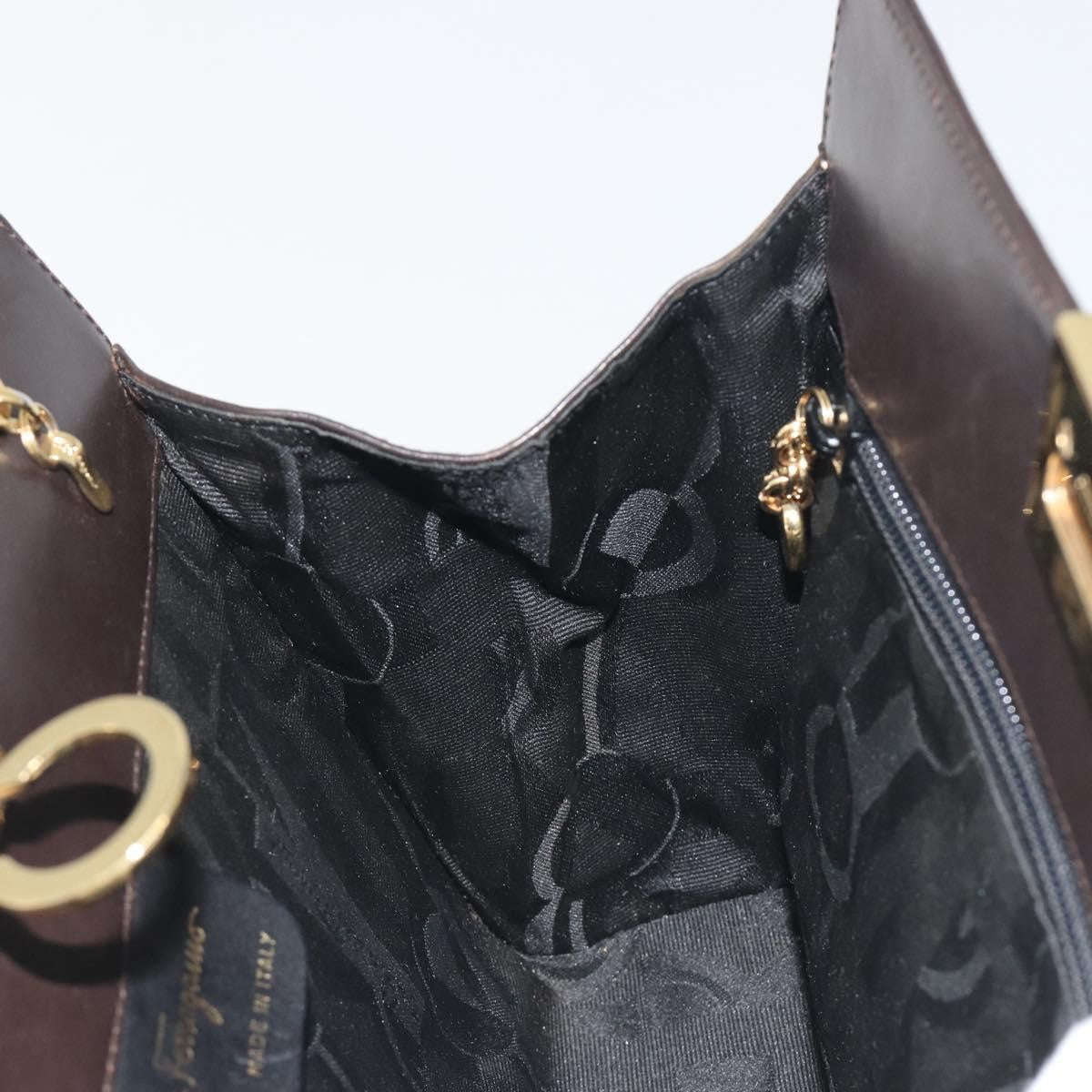 Salvatore Ferragamo Vintage Gancini Chain Leather, Brown, Leather, Shoulder Bag