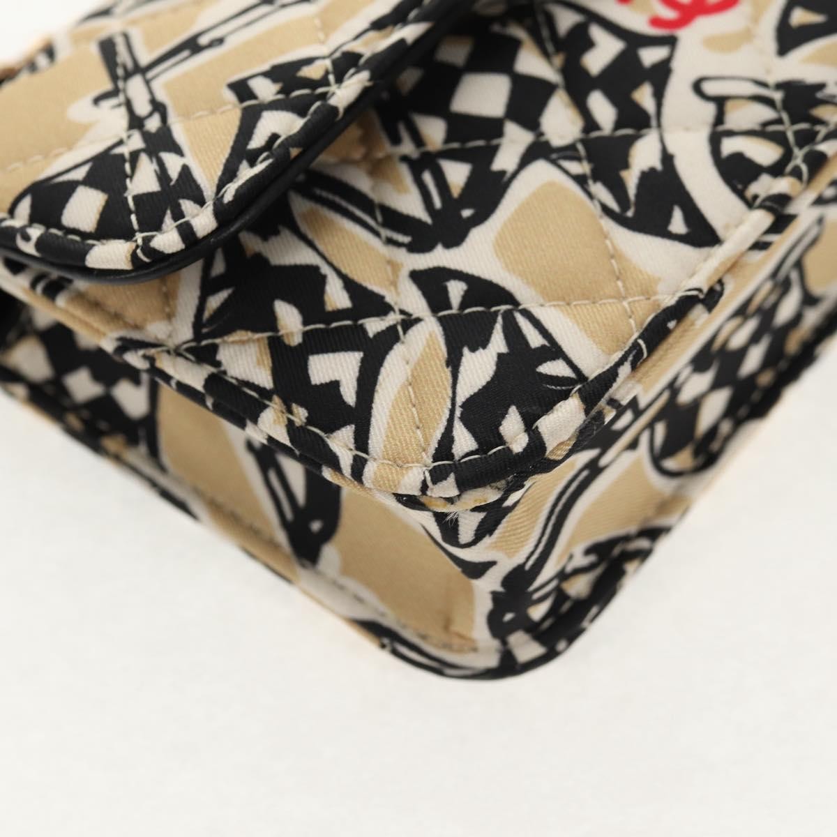 Chanel Flap Card Holder on Chain Quilted Printed Canvas, Beige, Satin, Shoulder Bag