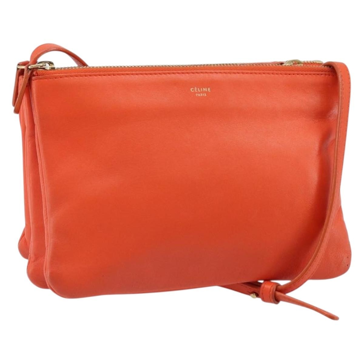 Celine Trio Leather, Orange, Leather, Shoulder Bag