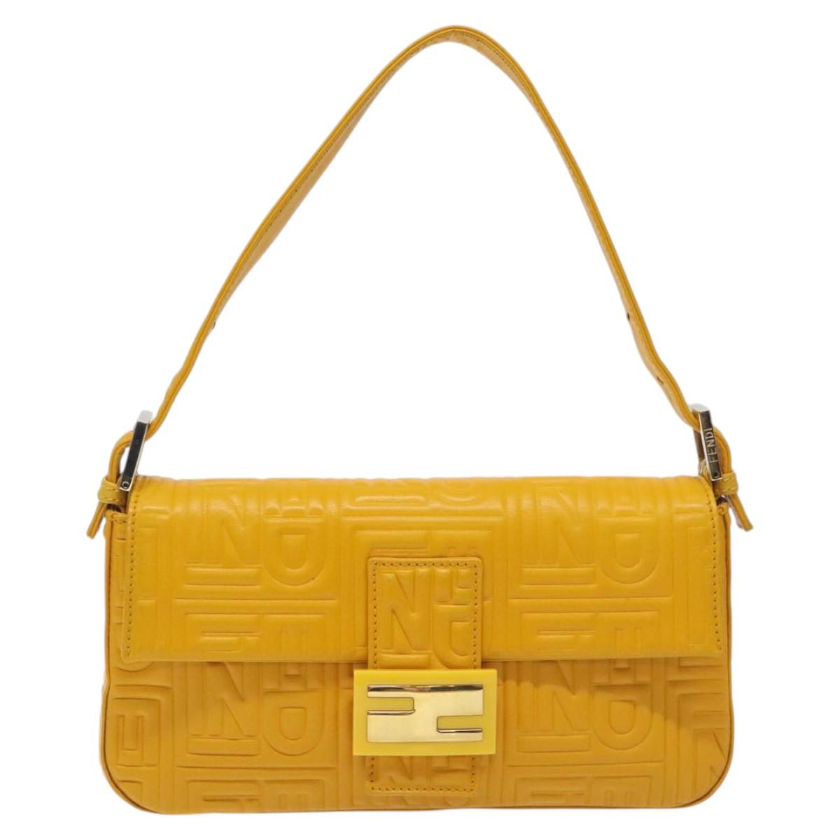 Fendi Mamma Baguette Shoulder Bag Canvas, YELLOW, LEATHER, Shoulder bag