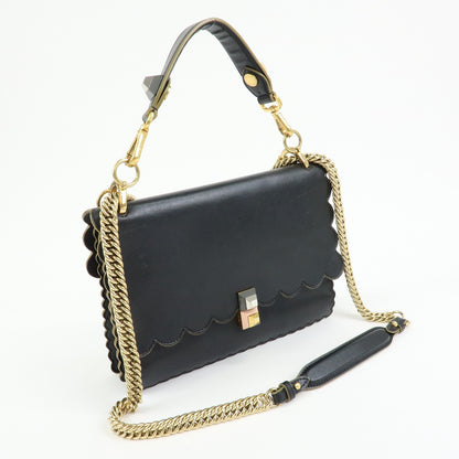 Fendi Kan I Leather, Black, Leather, Shoulder Bag