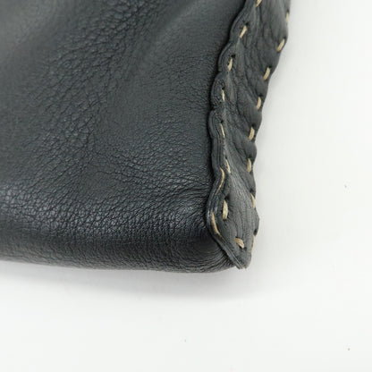 Fendi Vintage Selleria Zip Messenger Leather, Black, Leather, Handbag