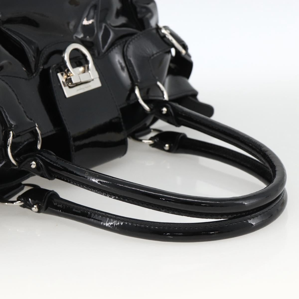 Salvatore Ferragamo Gancini Patent Leather, Black, Patent Leather, Handbag