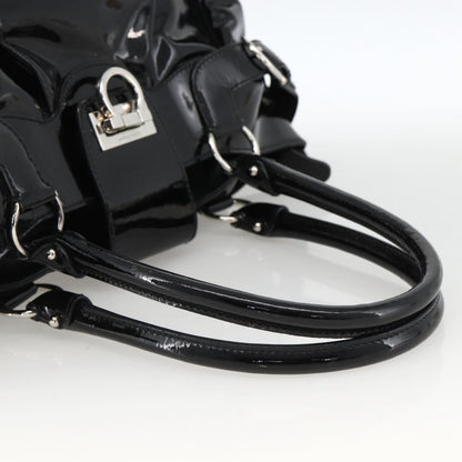 Salvatore Ferragamo Gancini Patent Leather, Black, Patent Leather, Handbag