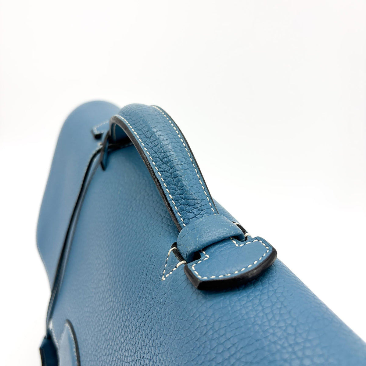 Hermes Sac a Depeches Togo, Blue, Leather, Handbag