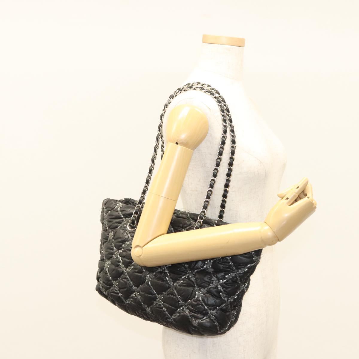 Chanel Tweed on Stitch Zip Tote Quilted Nylon, Black, Nylon, Shoulder Bag