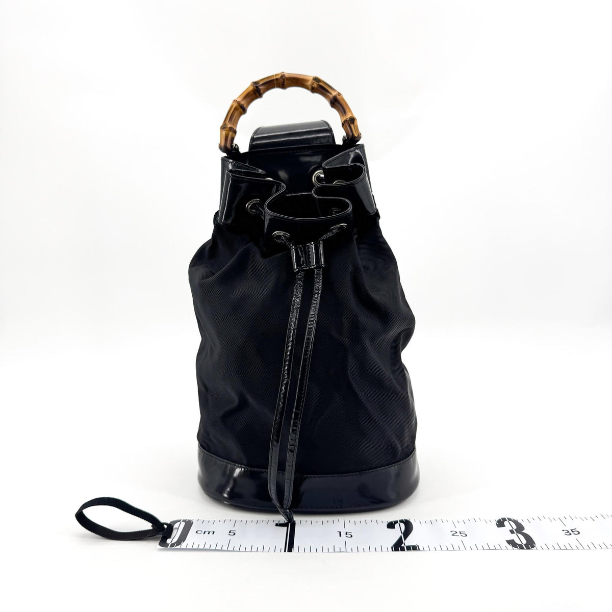 Gucci Vintage Bamboo Drawstring Suede and Leather, Black, Nylon, Backpack